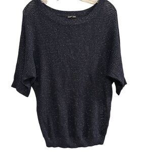 Express Women's Pullover Sweater S Blue Metallic Short Sleeve Boat Neck